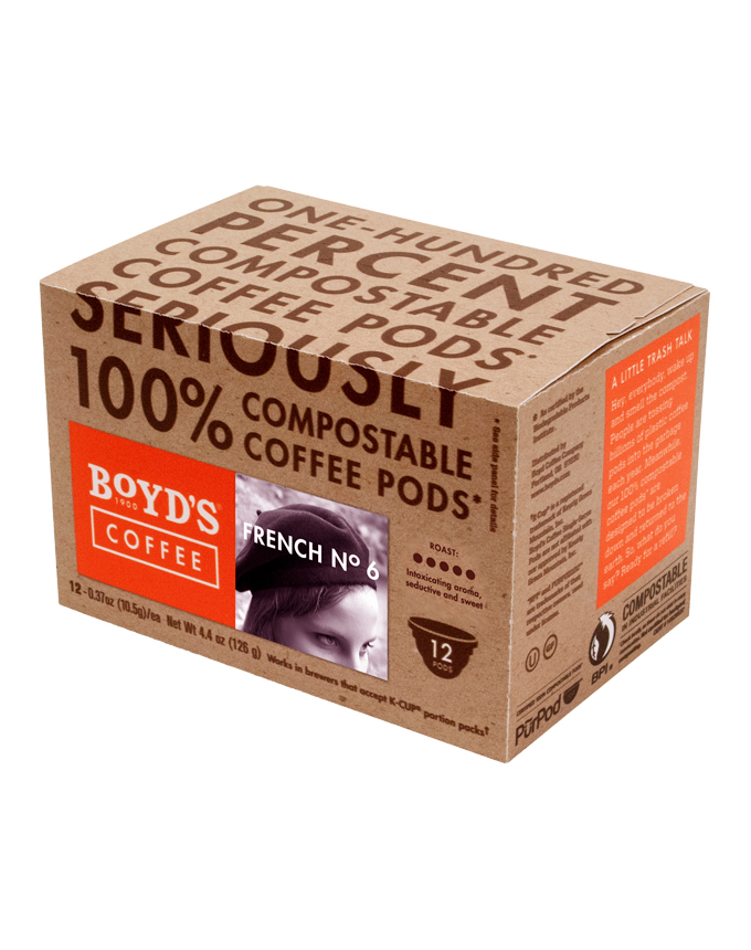 FRENCH NO. 6 COFFEE: 12 CT. COMPOSTABLE SINGLE PODS closeup image