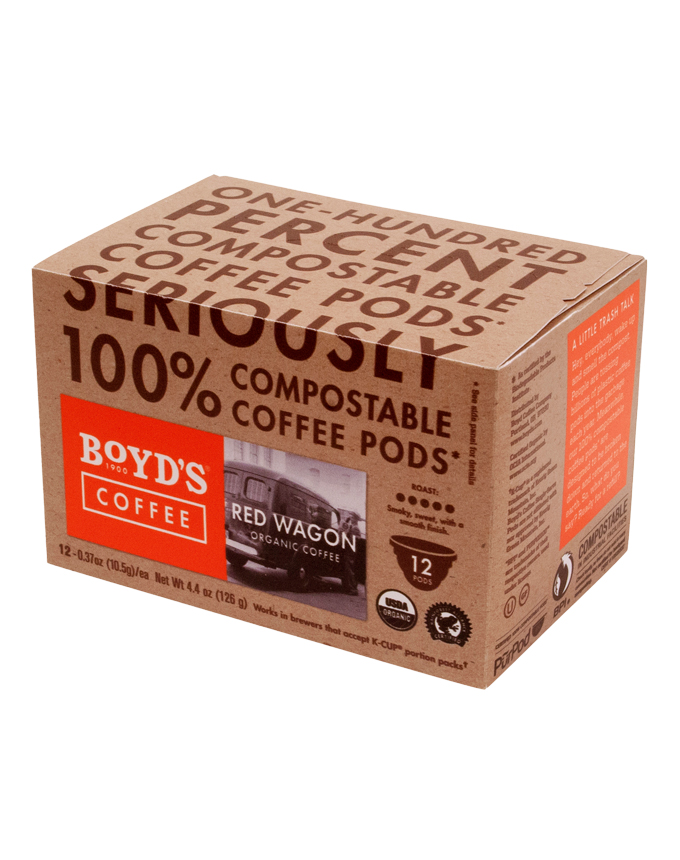 RED WAGON COFFEE: 12 CT. COMPOSTABLE SINGLE PODS closeup image